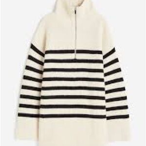 H&M Striped Oversized Half-Zip Sweater